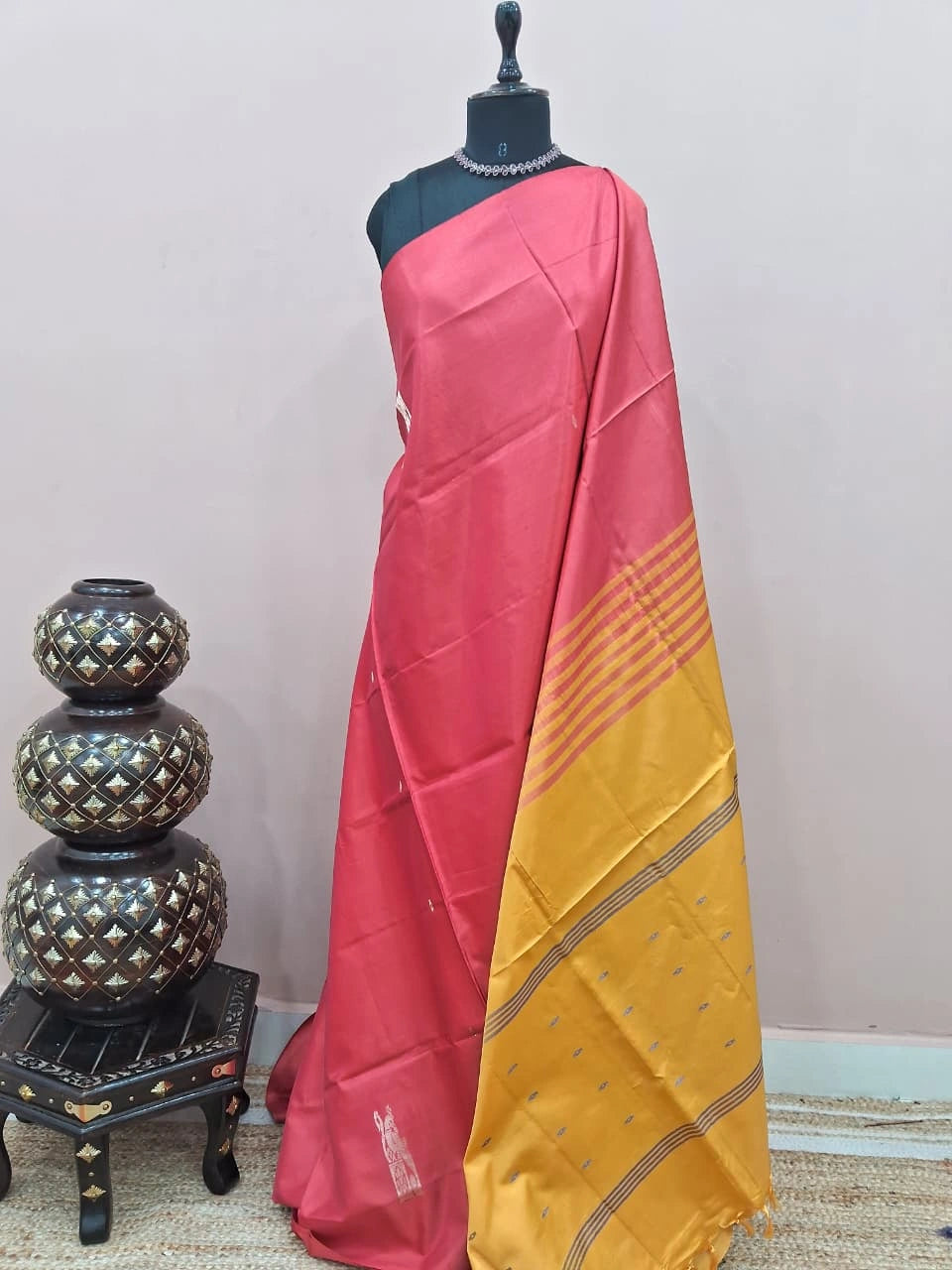 Cardinal red handwoven banana silk saree