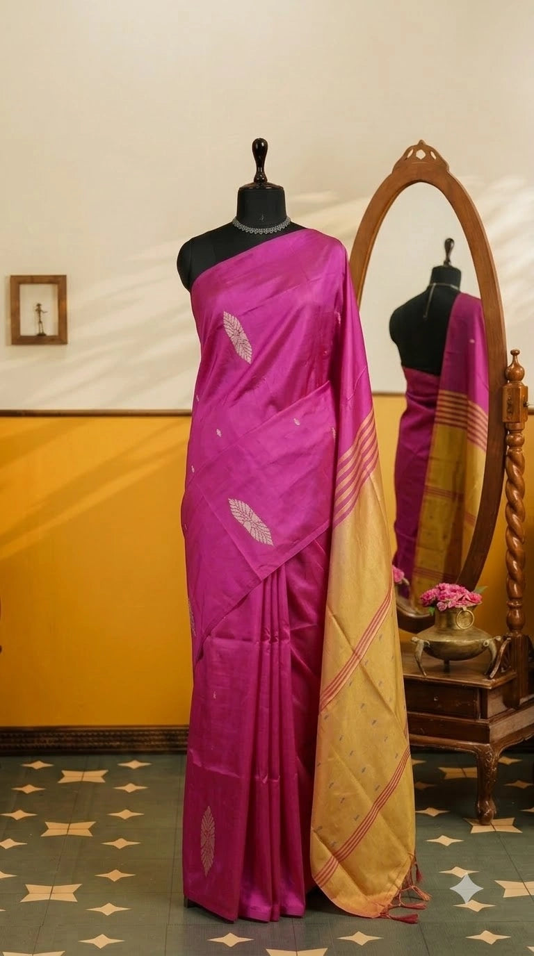 Rani pink handwoven banana silk saree