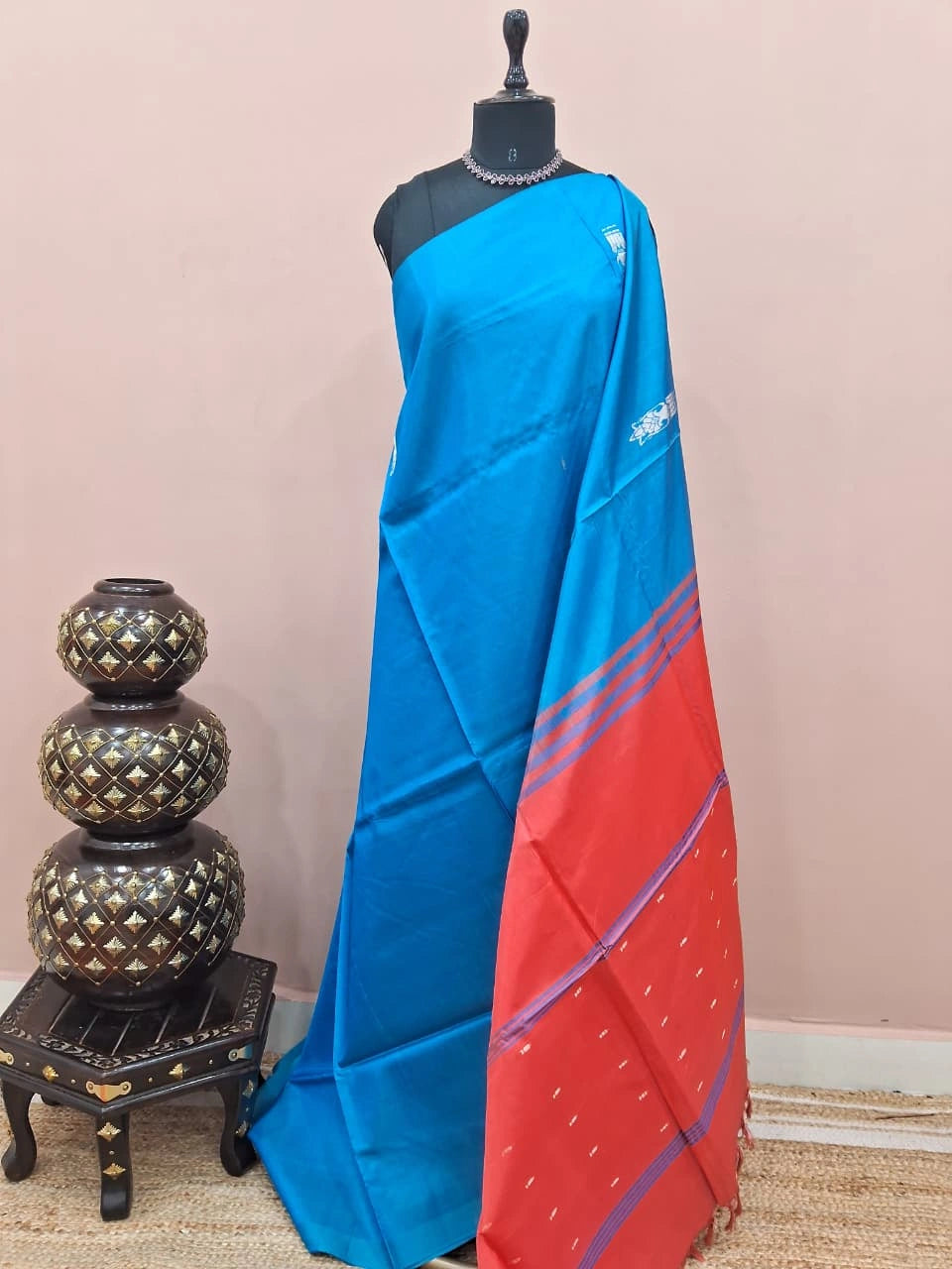 Elegant blue handwoven banana silk saree 