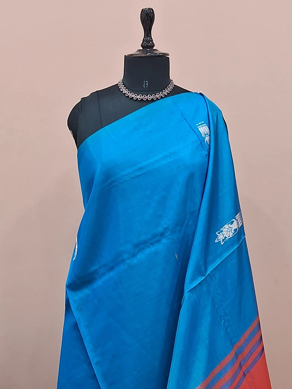 Elegant blue handwoven banana silk saree 1