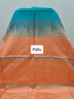 Peacock blue handwoven banana silk saree Pallu