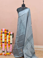 Metal Grey Handwoven Plain Banana Silk Saree 