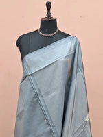 Metal Grey Handwoven Plain Banana Silk Saree 1