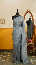 Metal Grey Handwoven Plain Banana Silk Saree 