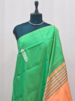 Parrot Green Handwoven Banana Silk Saree 1