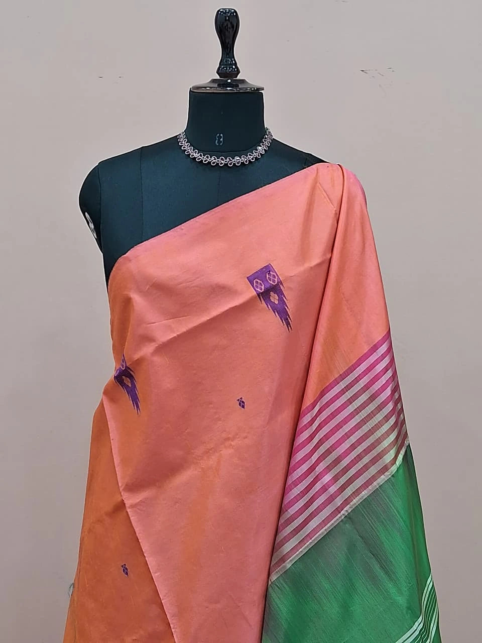 Dark Peach Handwoven Banana Silk Saree 1