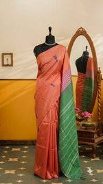 Dark Peach Handwoven Banana Silk Saree