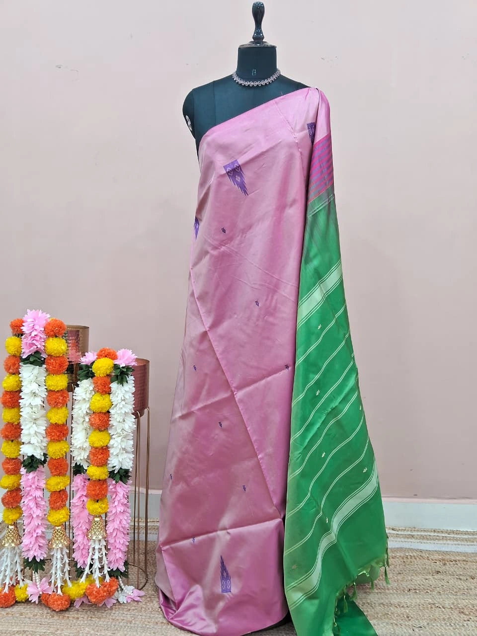 Baby Pink Handwoven Banana Silk Saree 