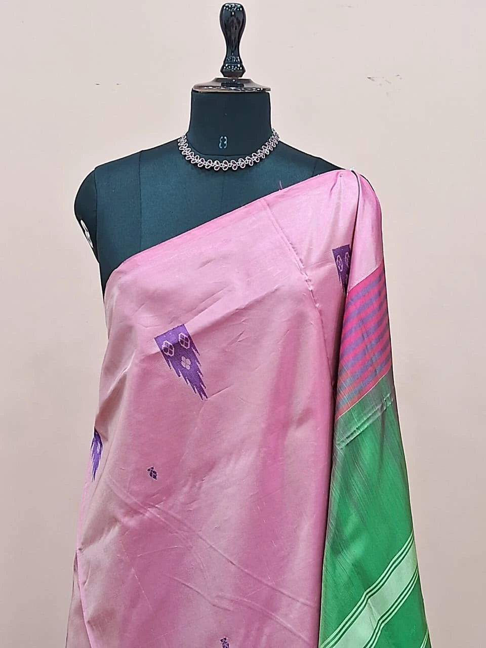 Baby Pink Handwoven Banana Silk Saree 1