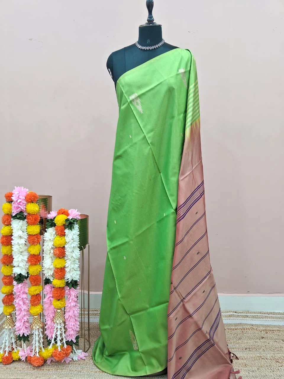 Leaf Green Handwoven Banana Silk Saree