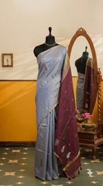 Dark Metal Grey Handwoven Banana Silk Saree