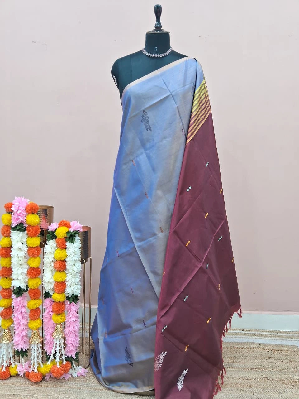 Dark Metal Grey Handwoven Banana Silk Saree