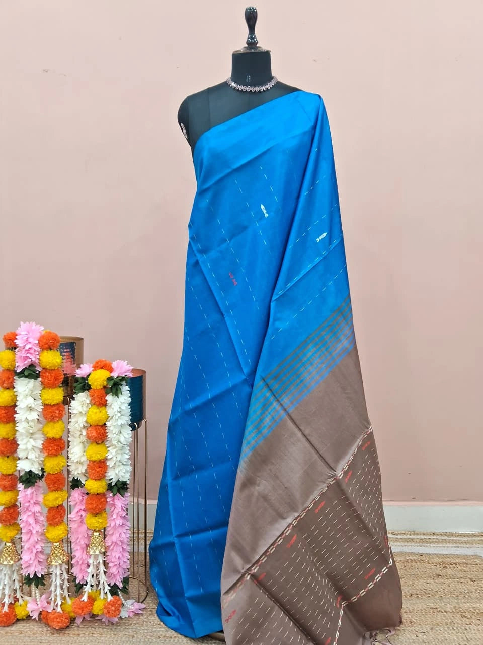 Caribbean Blue Handwoven Banana Silk Saree