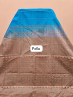 Caribbean Blue Handwoven Banana Silk Saree pallu