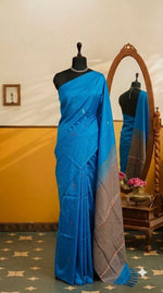 Caribbean Blue Handwoven Banana Silk Saree