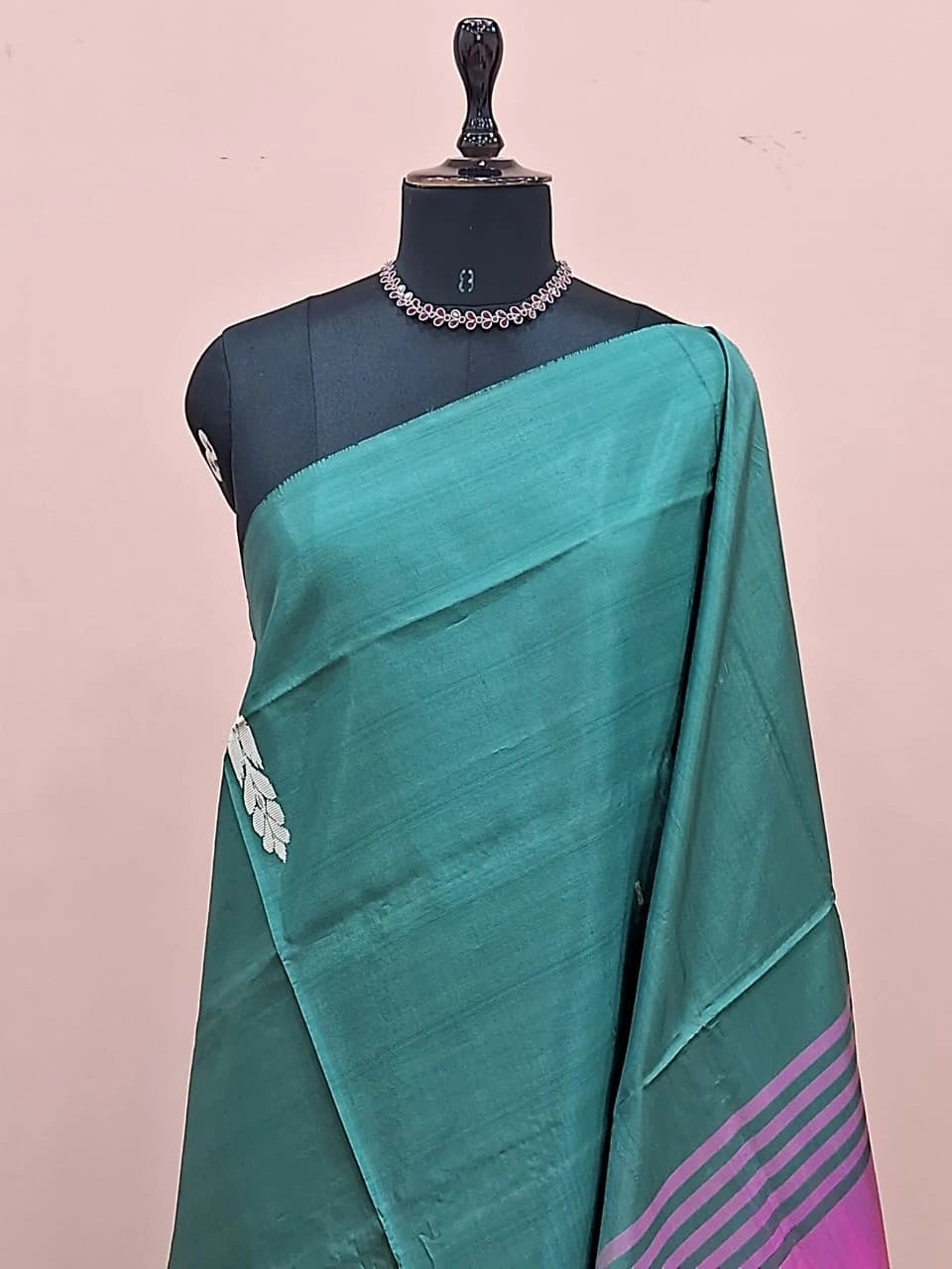 Rama Green Handwoven Banana Silk Saree 1