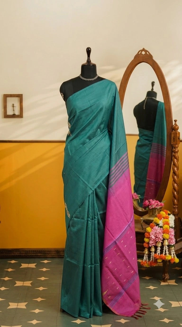 Rama Green Handwoven Banana Silk Saree 