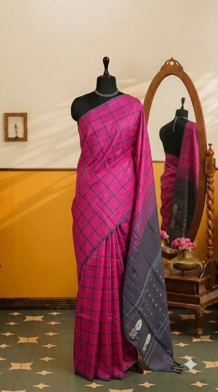 Rani Pink Handwoven Banana Silk Saree