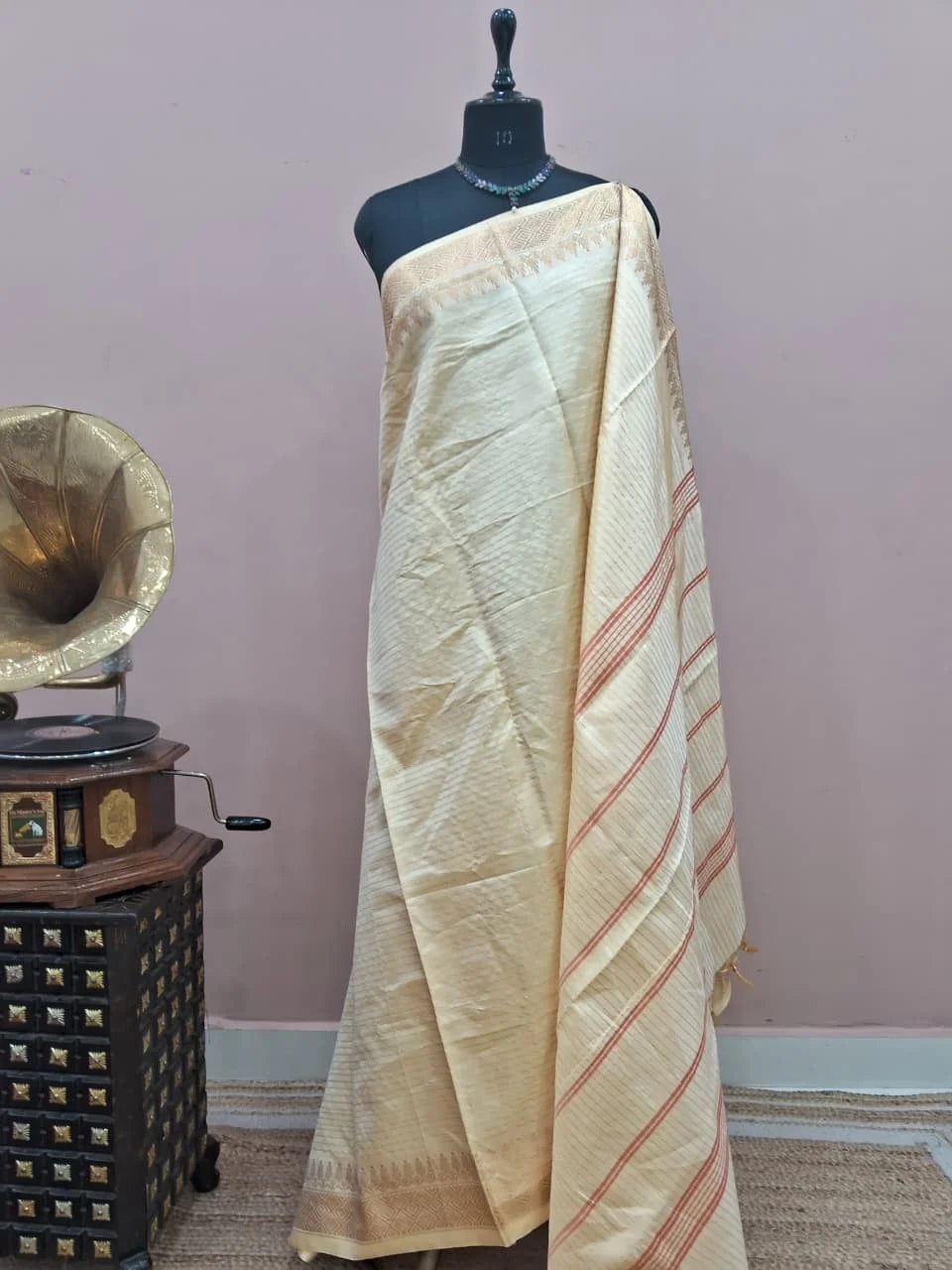 Dark Beige Handwoven Banana Silk Saree 
