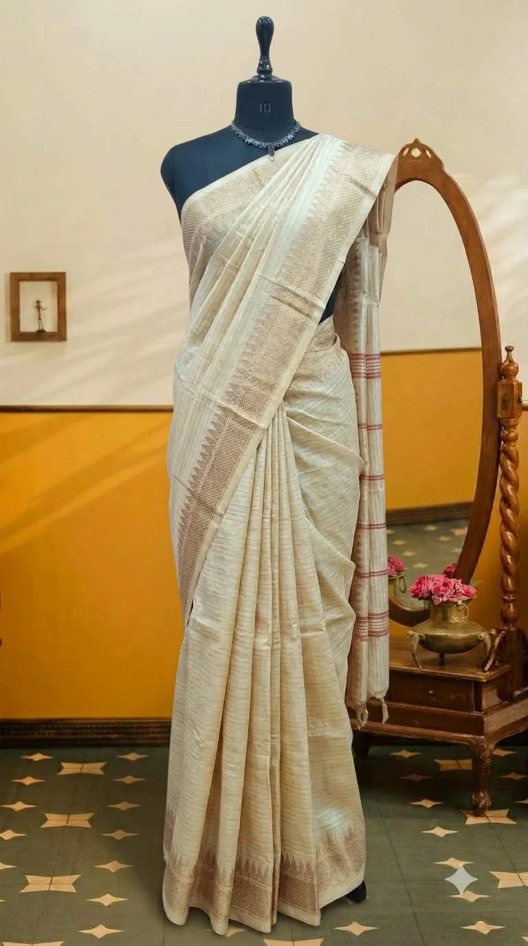 Dark Beige Handwoven Banana Silk Saree 