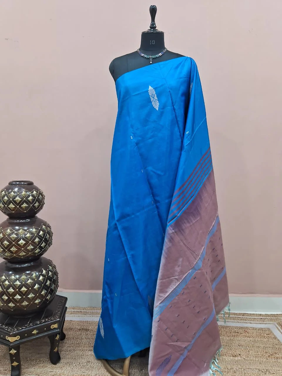 Royal Blue Handwoven Banana Silk Saree