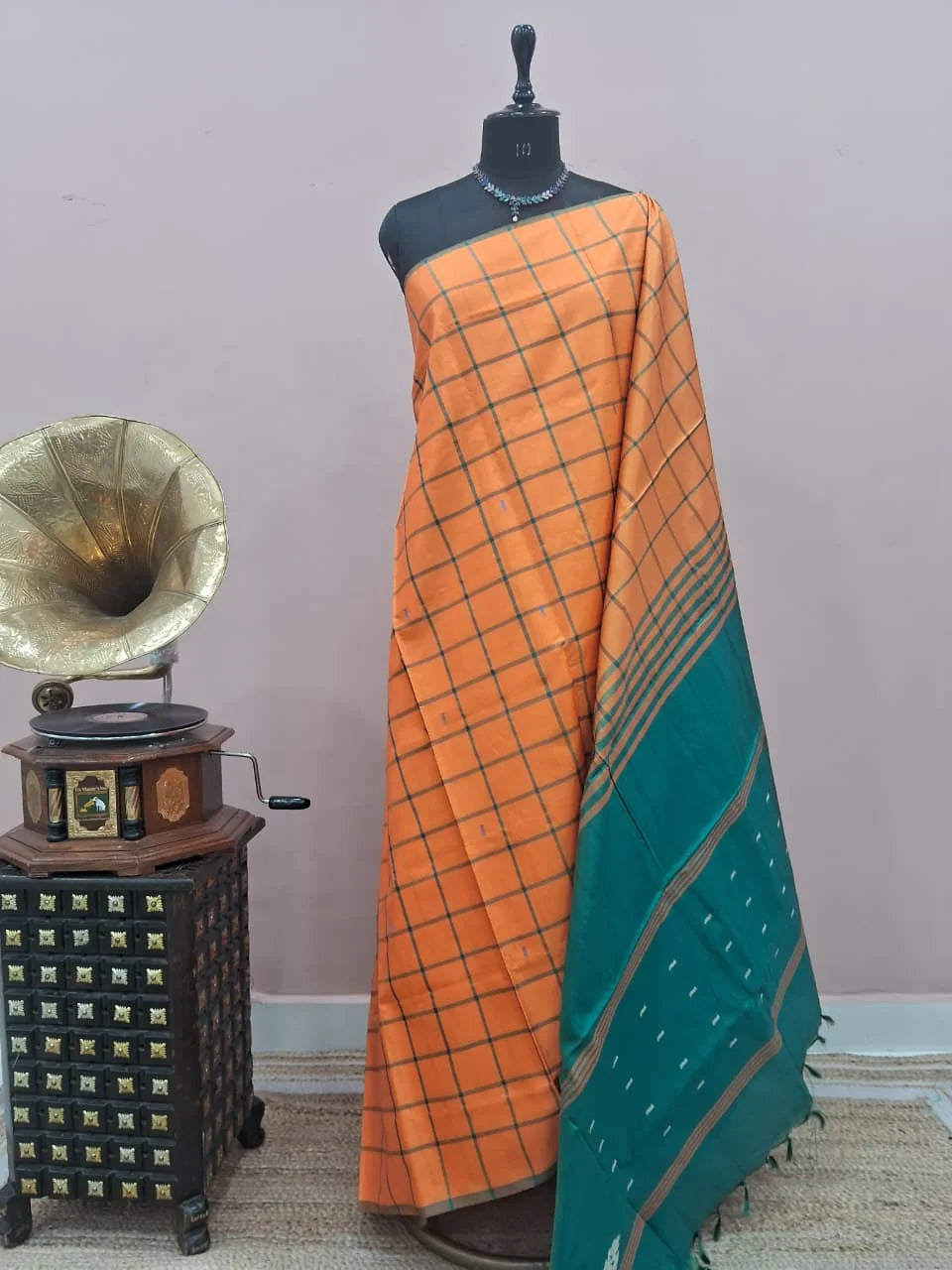 Dark Orange Handwoven Banana Silk Saree