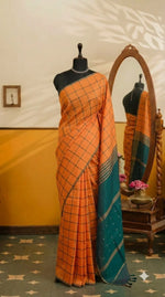 Dark Orange Handwoven Banana Silk Saree