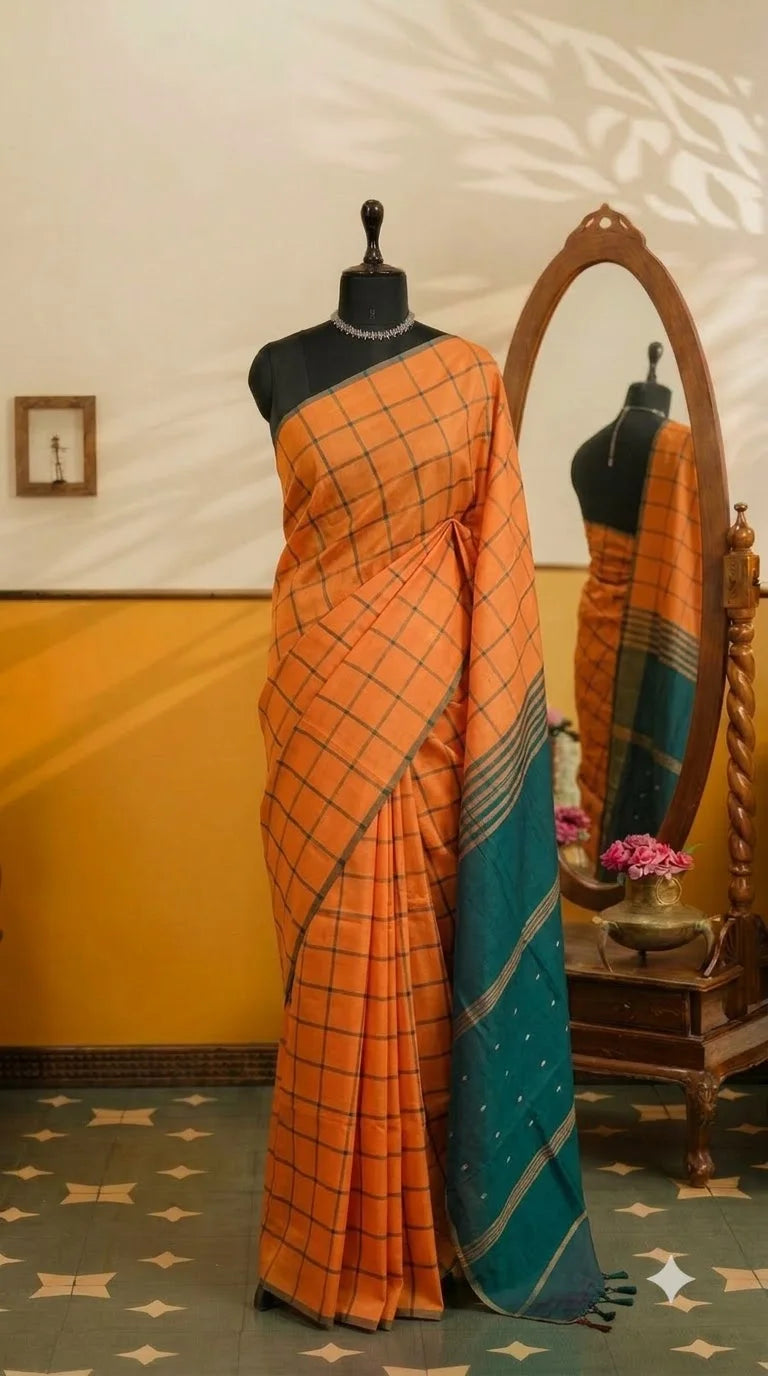 Dark Orange Handwoven Banana Silk Saree