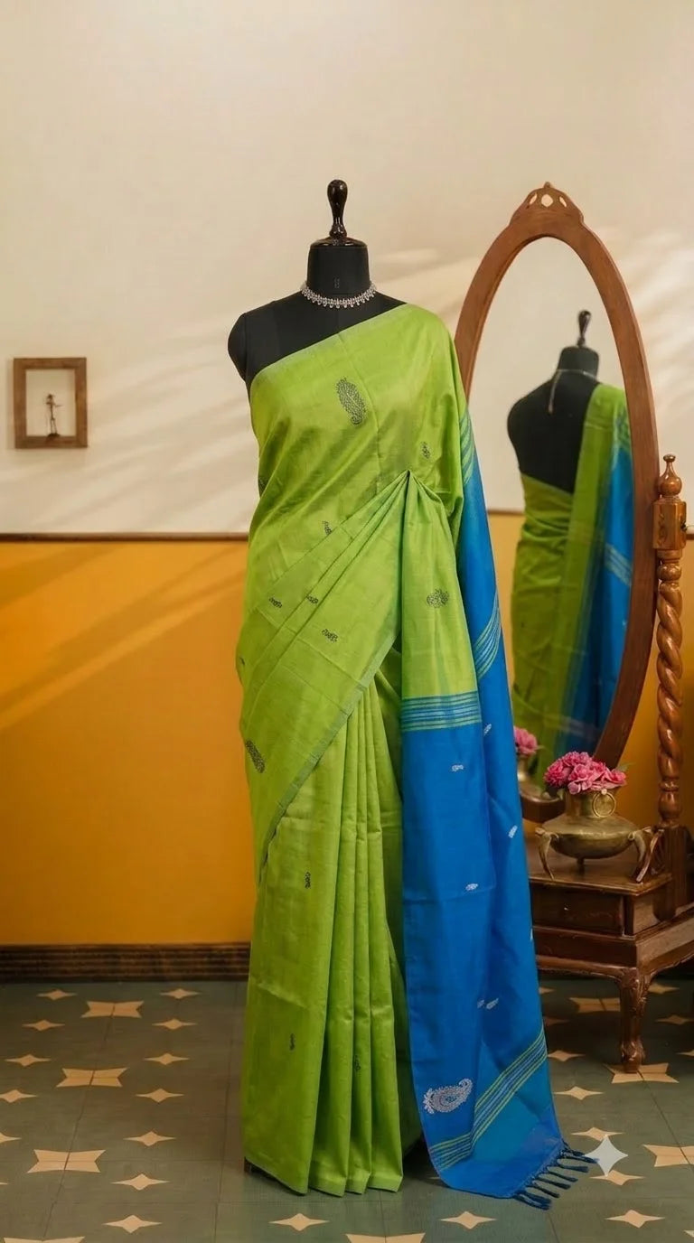 Parrot Green Handwoven Banana Silk Saree
