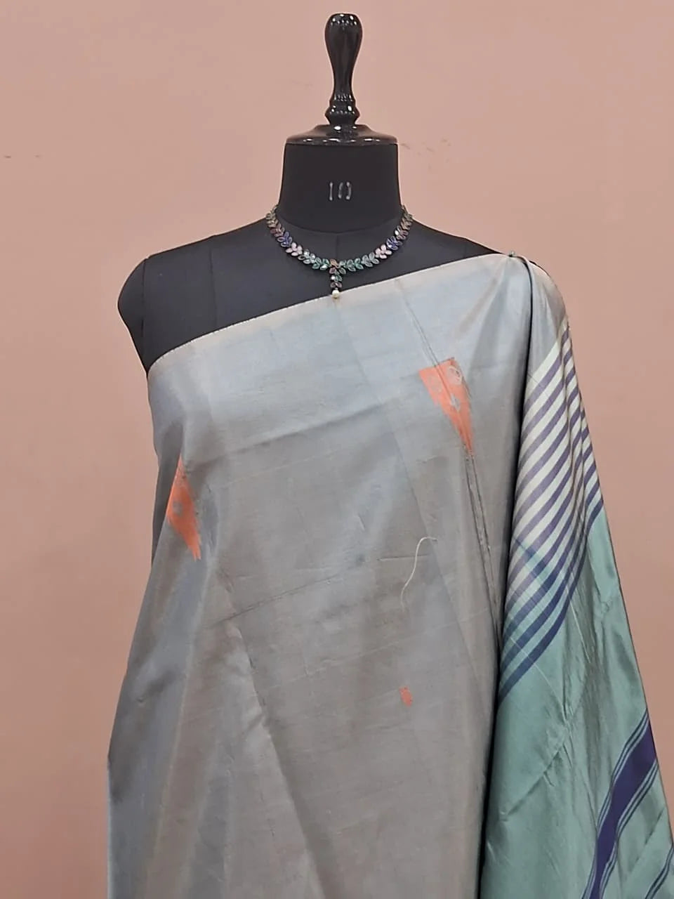 Metal Grey Handwoven Banana Silk Saree 1