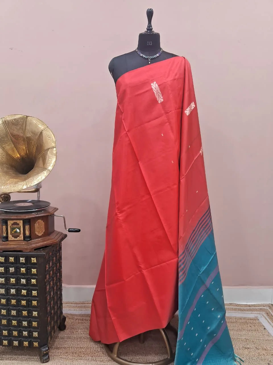 Fire Red Handwoven Banana Silk Saree