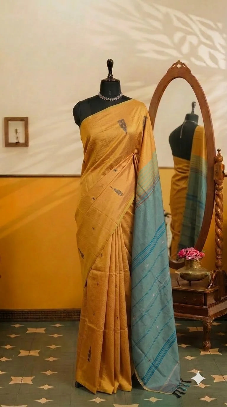 Dark Brown Handwoven Banana Silk Saree