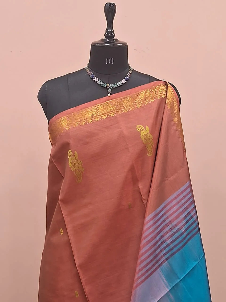 Brick Red Handwoven Banana Silk Saree 1