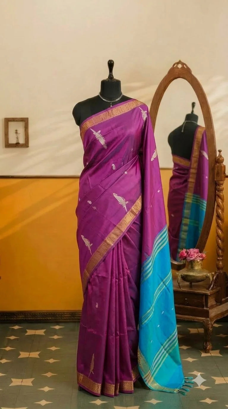 Dark Pink Handwoven Banana Silk Saree