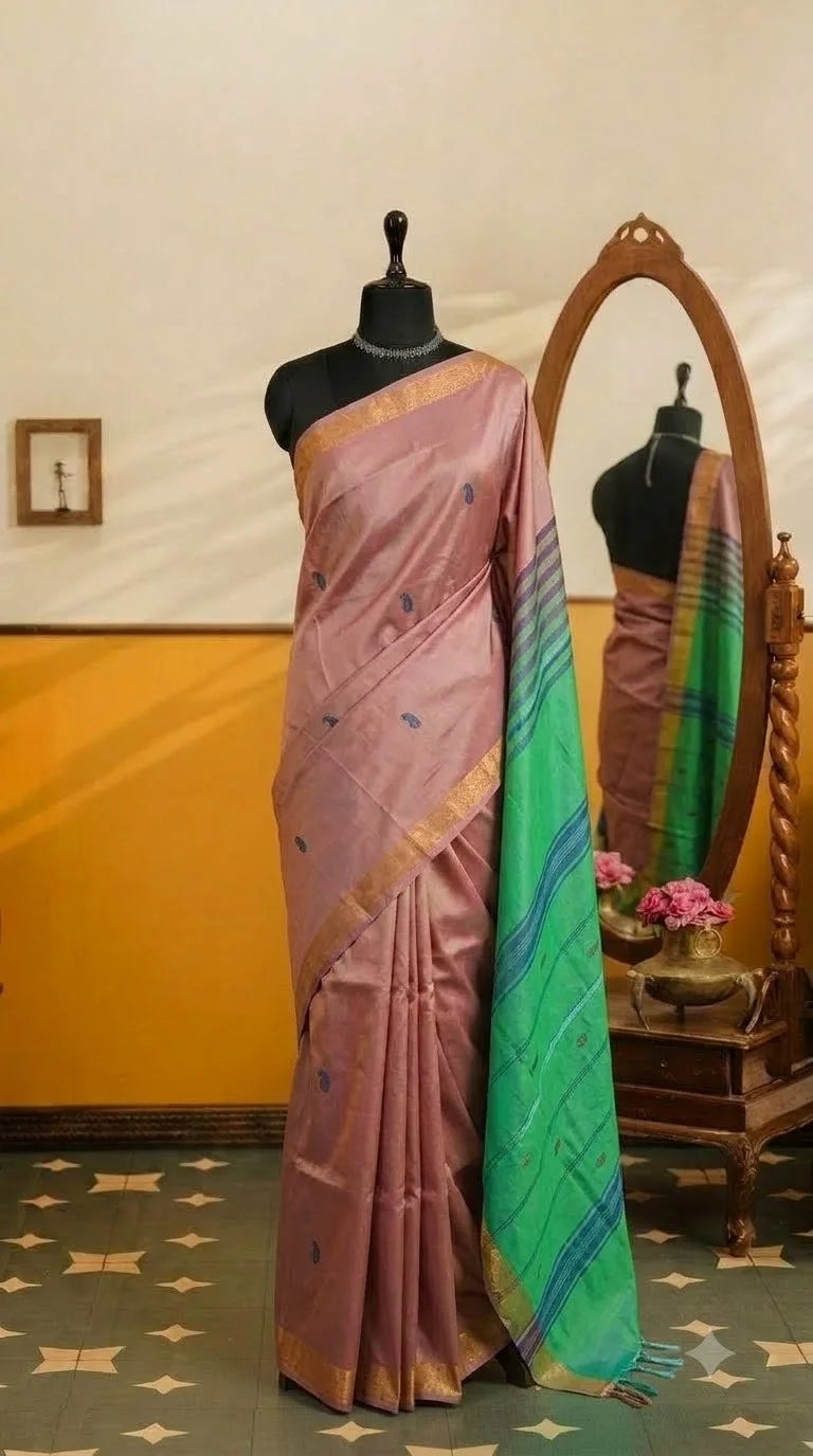 Light Peach Handwoven Banana Silk Saree 