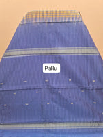 Light Yellow and Blue Checked Handwoven Banana Silk Saree Pallu