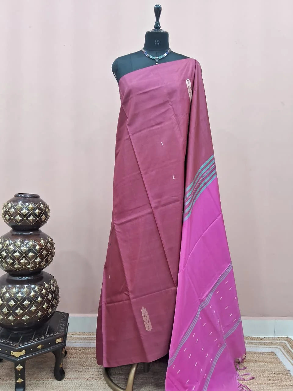 Light Chocolate Brown Handwoven Banana Silk Saree 