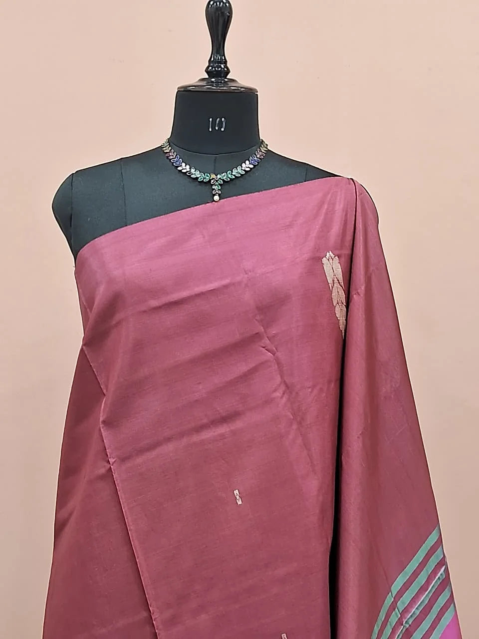Light Chocolate Brown Handwoven Banana Silk Saree 1