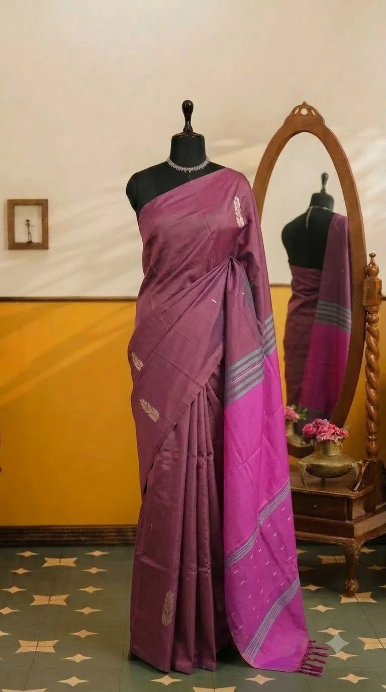 Light Chocolate Brown Handwoven Banana Silk Saree 