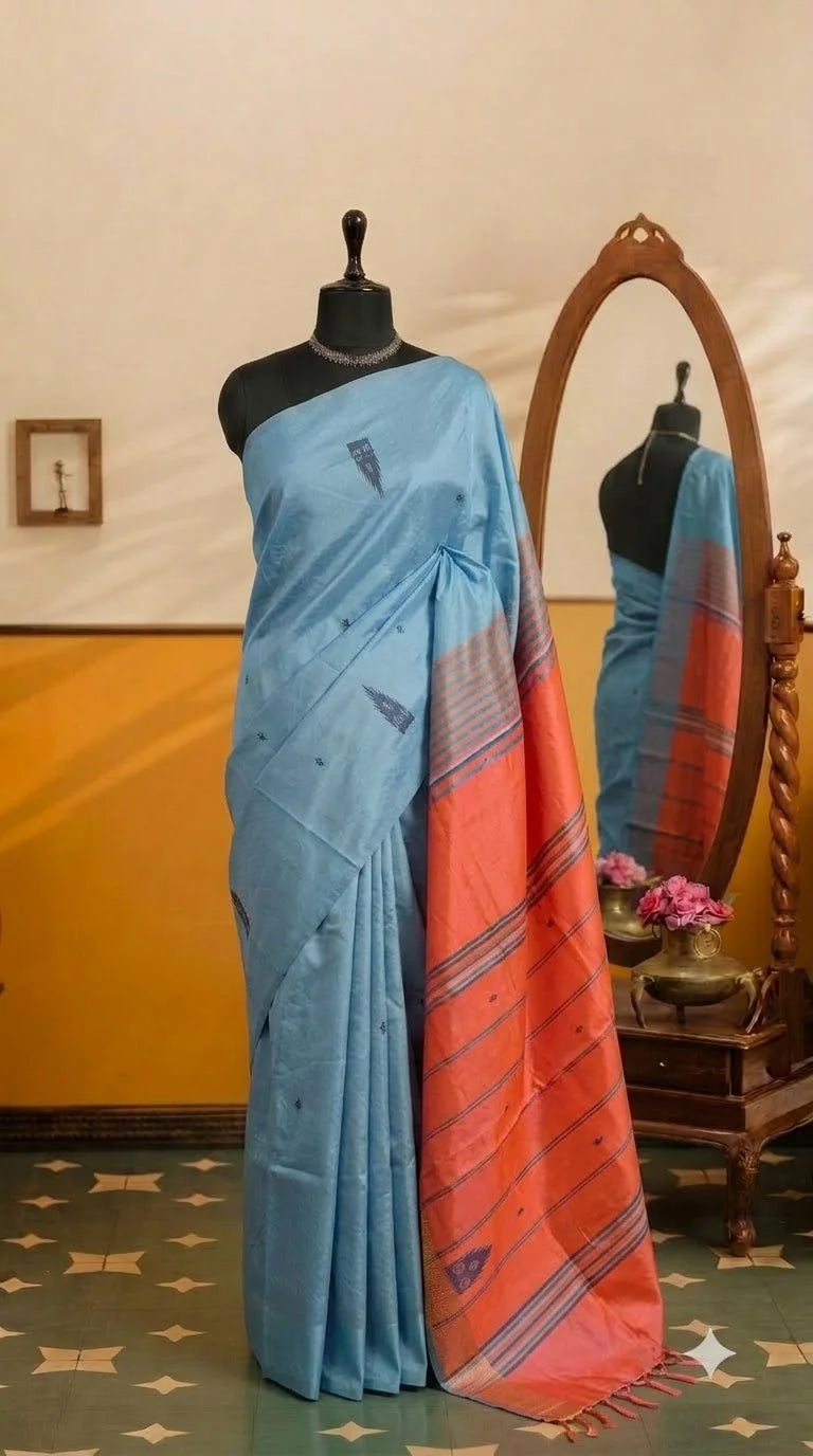 Light Sky Blue Handwoven Banana Silk Saree