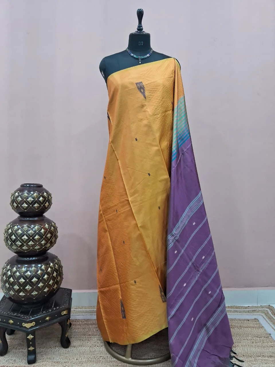 Mustard Yellow Handwoven Banana Silk Saree