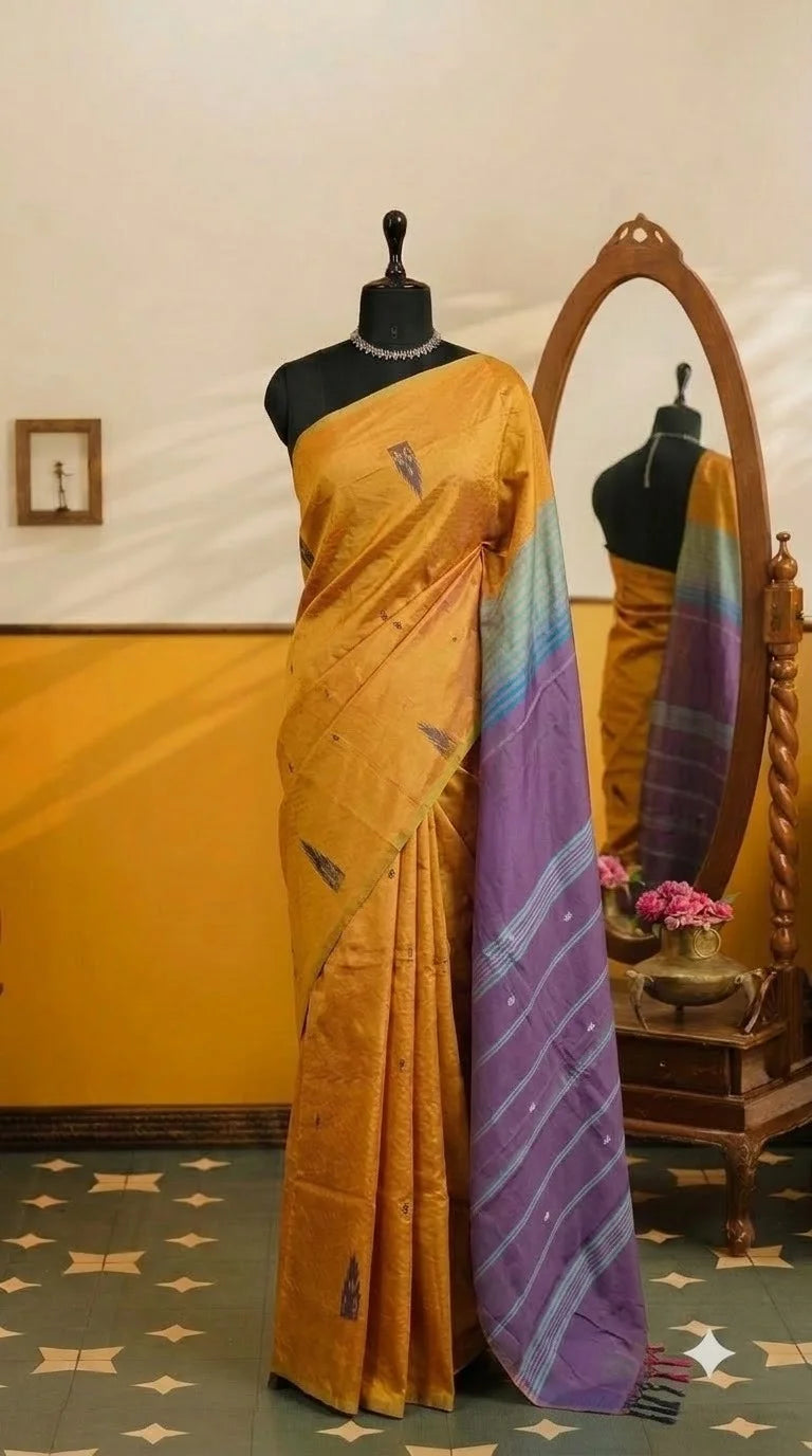 Mustard Yellow Handwoven Banana Silk Saree