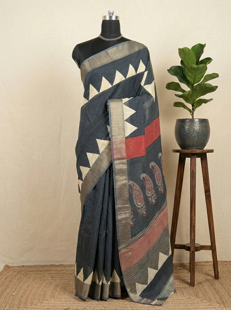 Black Plain Maheshwari Cotton Saree