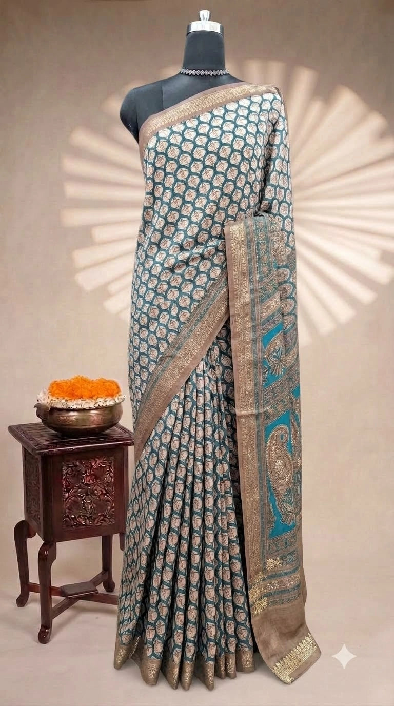 Rama Blue Chanderi Saree 