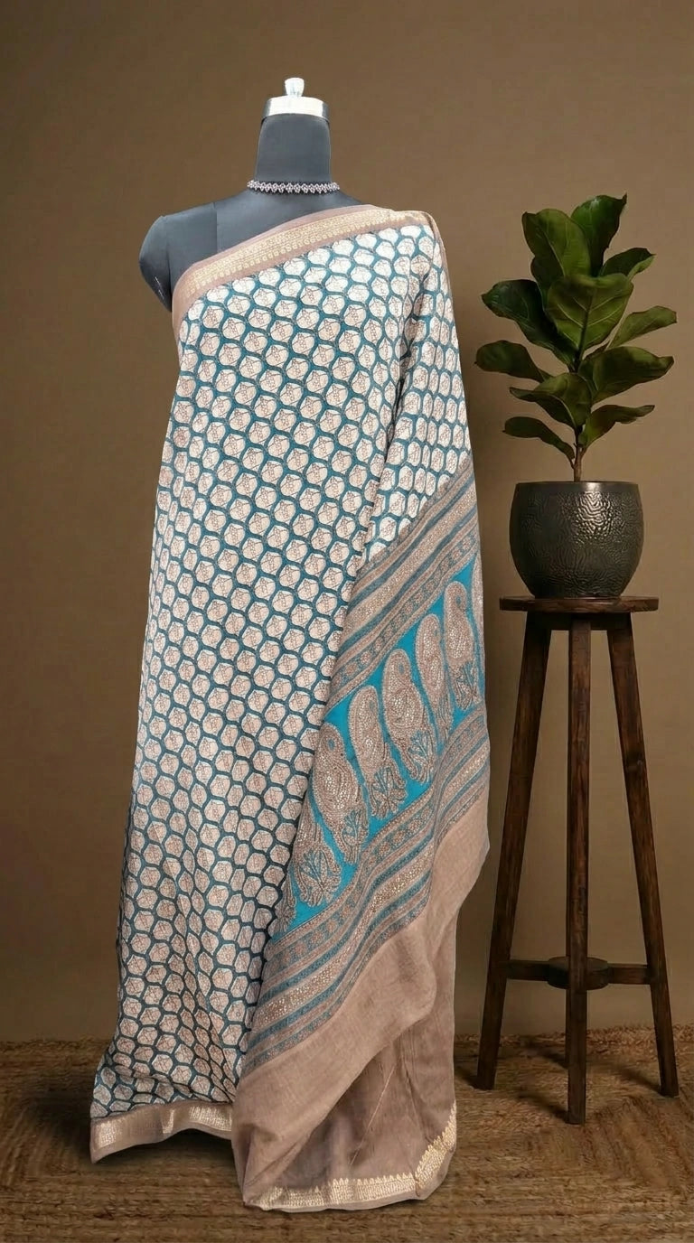 Rama Blue Chanderi Saree