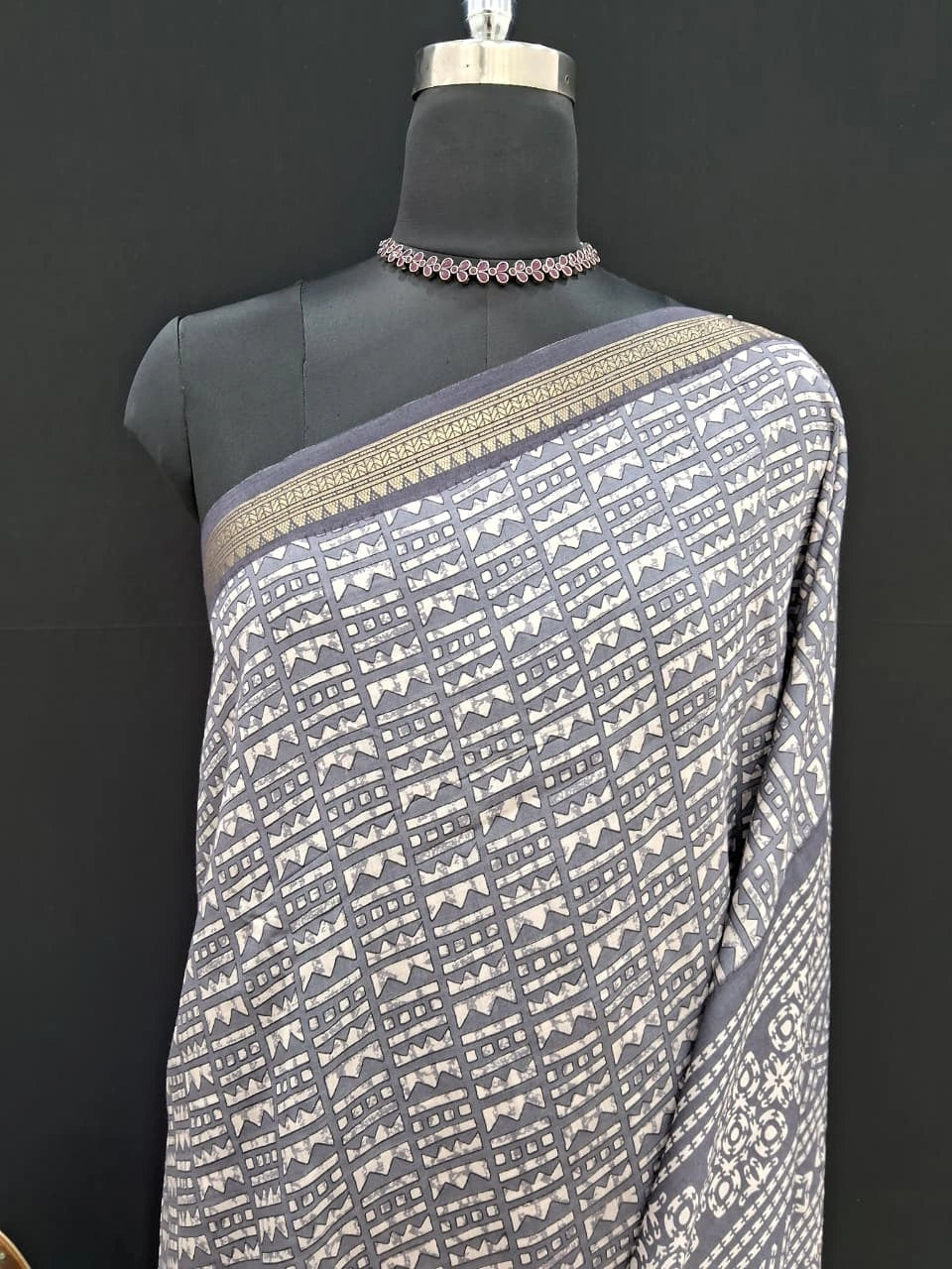 Premium Grey Chanderi Saree 1