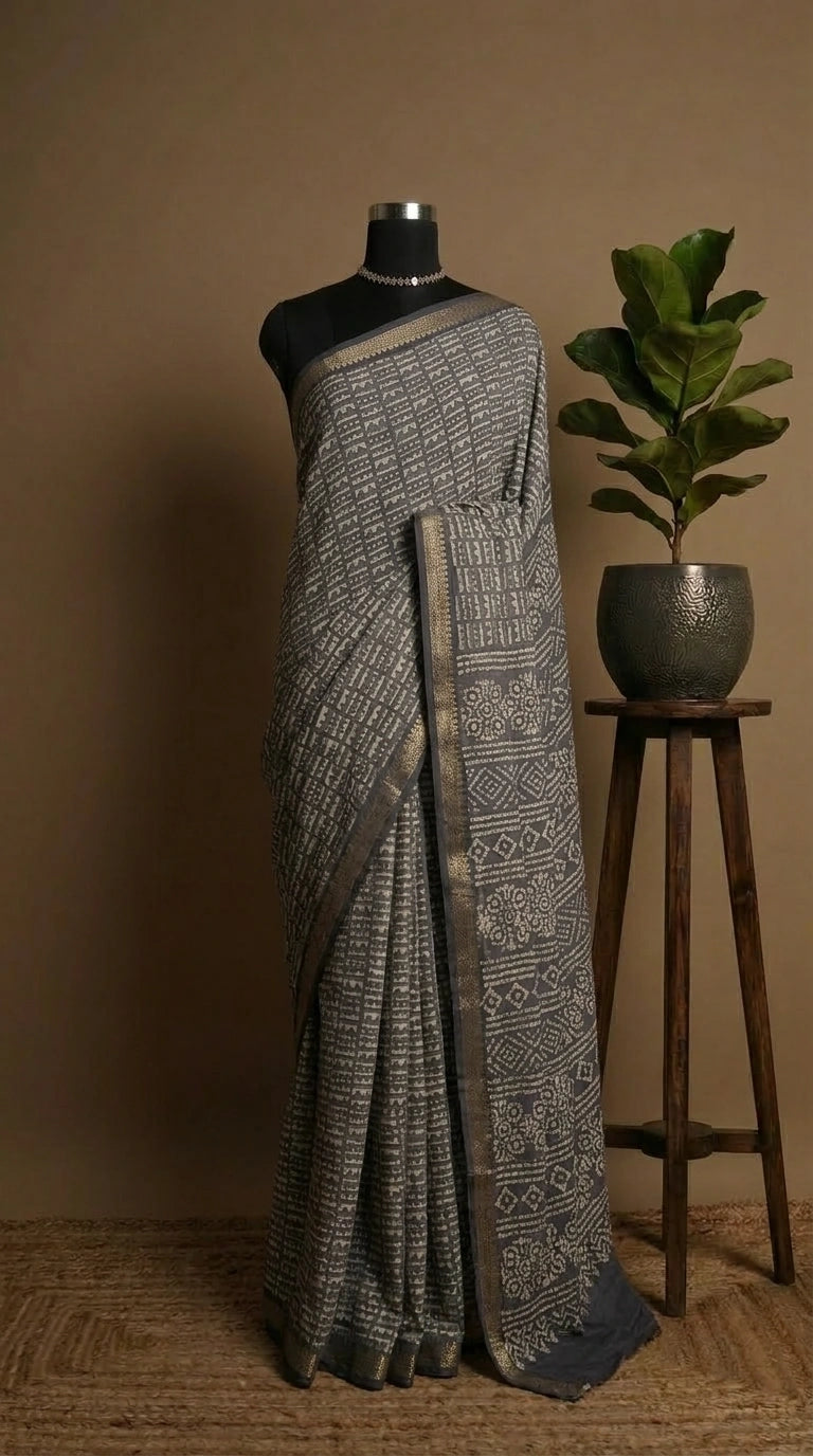Premium Grey Chanderi Saree