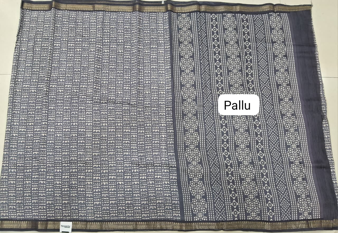 Grey Chanderi Saree Pallu