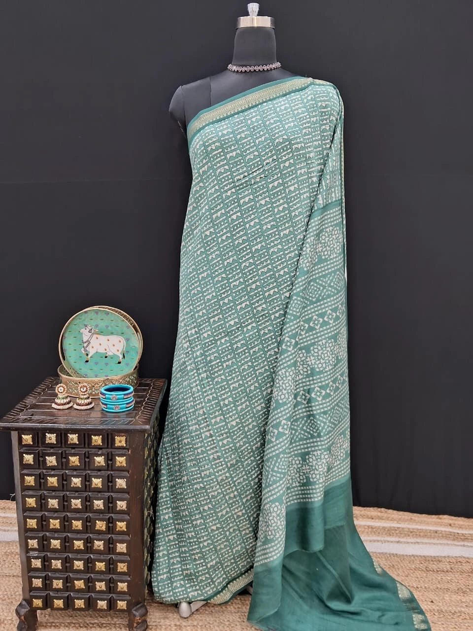 Sea Green Chanderi Saree 