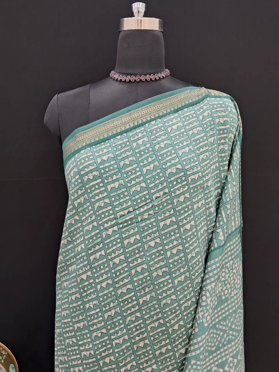 Sea Green Chanderi Saree 1